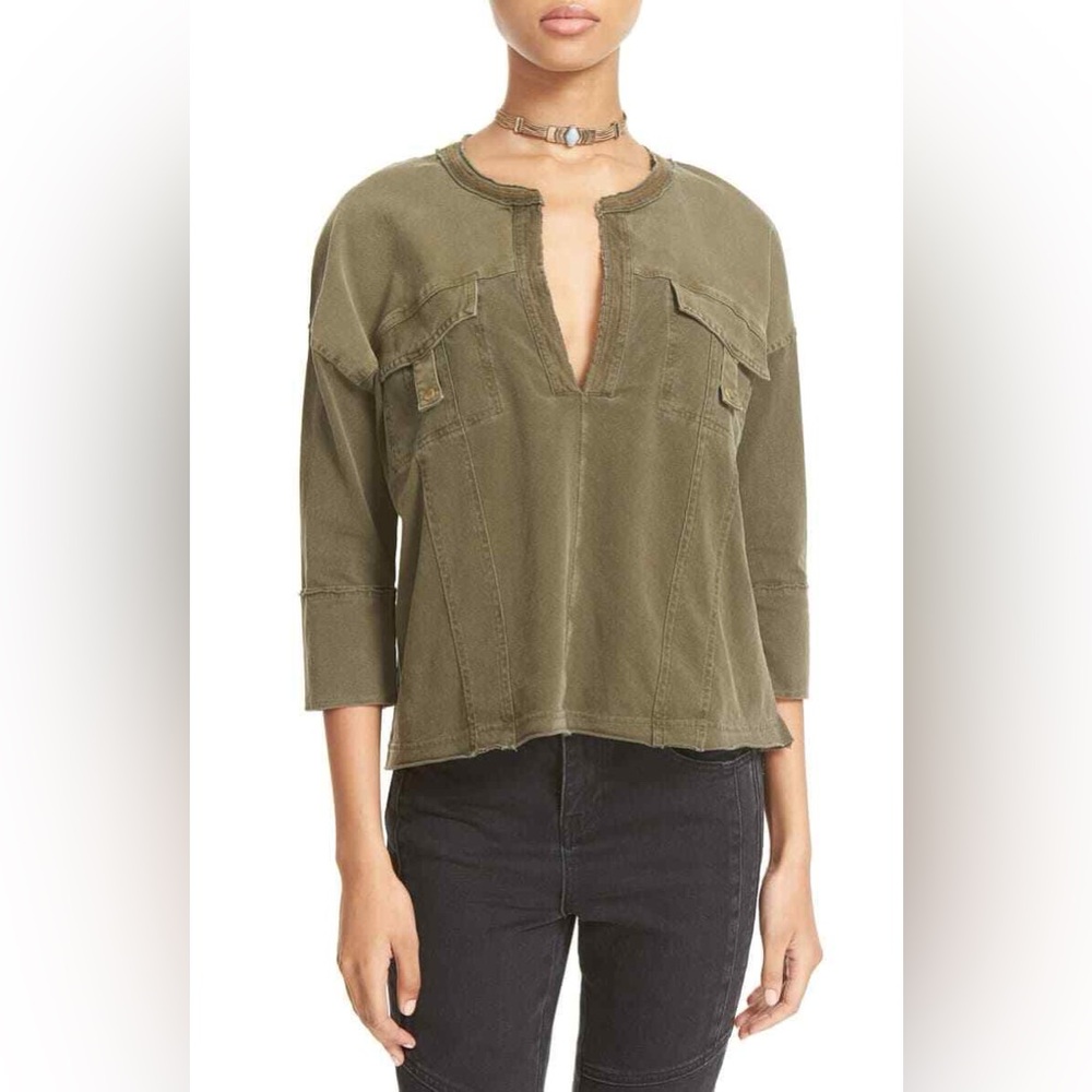 Free People size small, women’s cropped olive top, women’s shirt